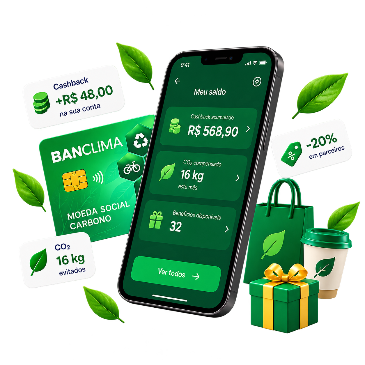 Benef&iacute;cios Banclima no aplicativo Moeda Social Carbono