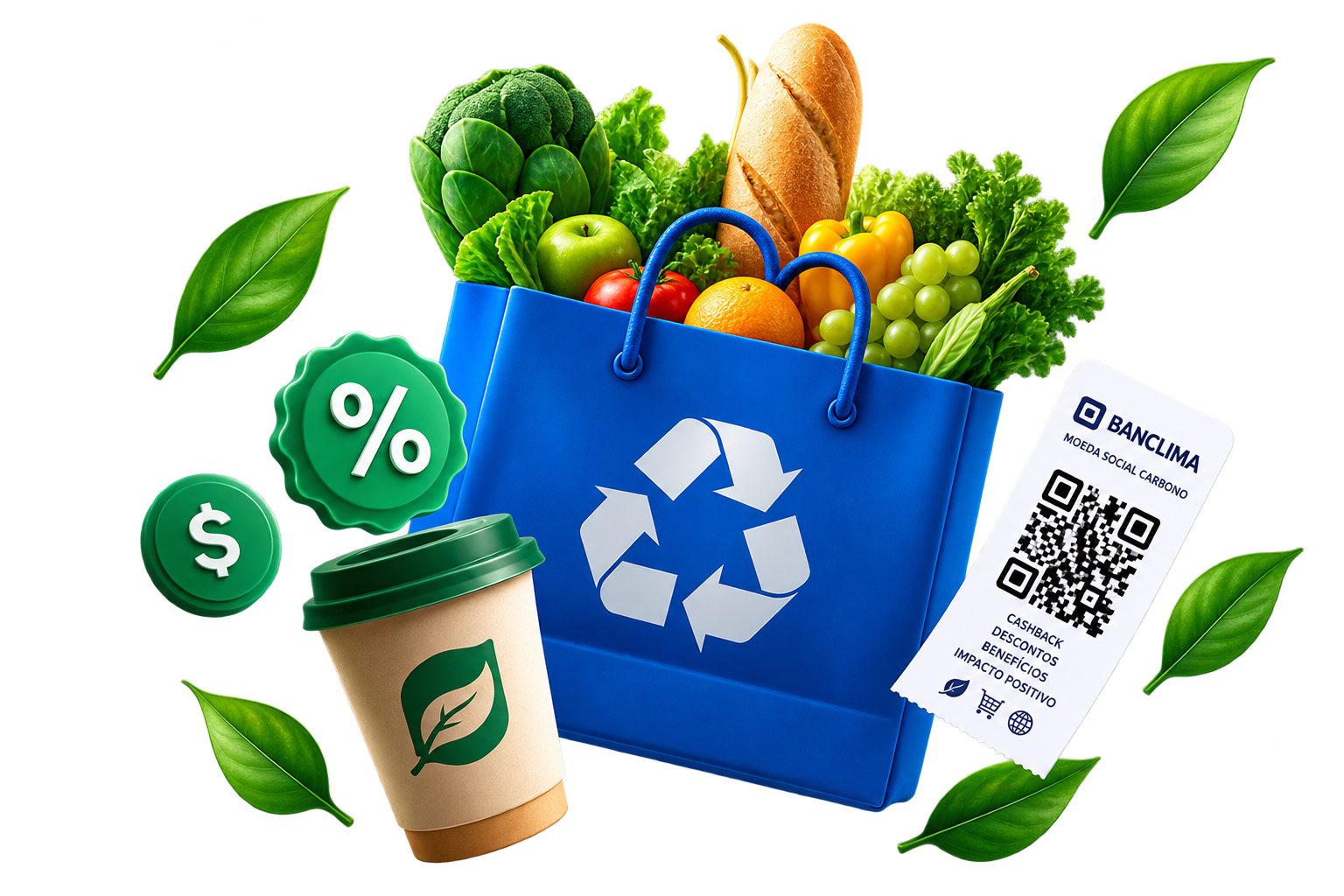 Sacola de compras e benef&iacute;cios da Moeda Social Carbono